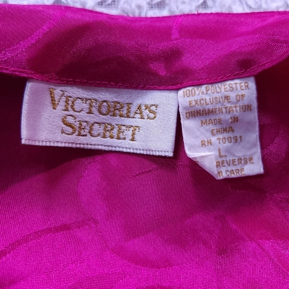 Vintage Gold Label Victoria's Secret Hot Pink Floral Slip Nightie sz L